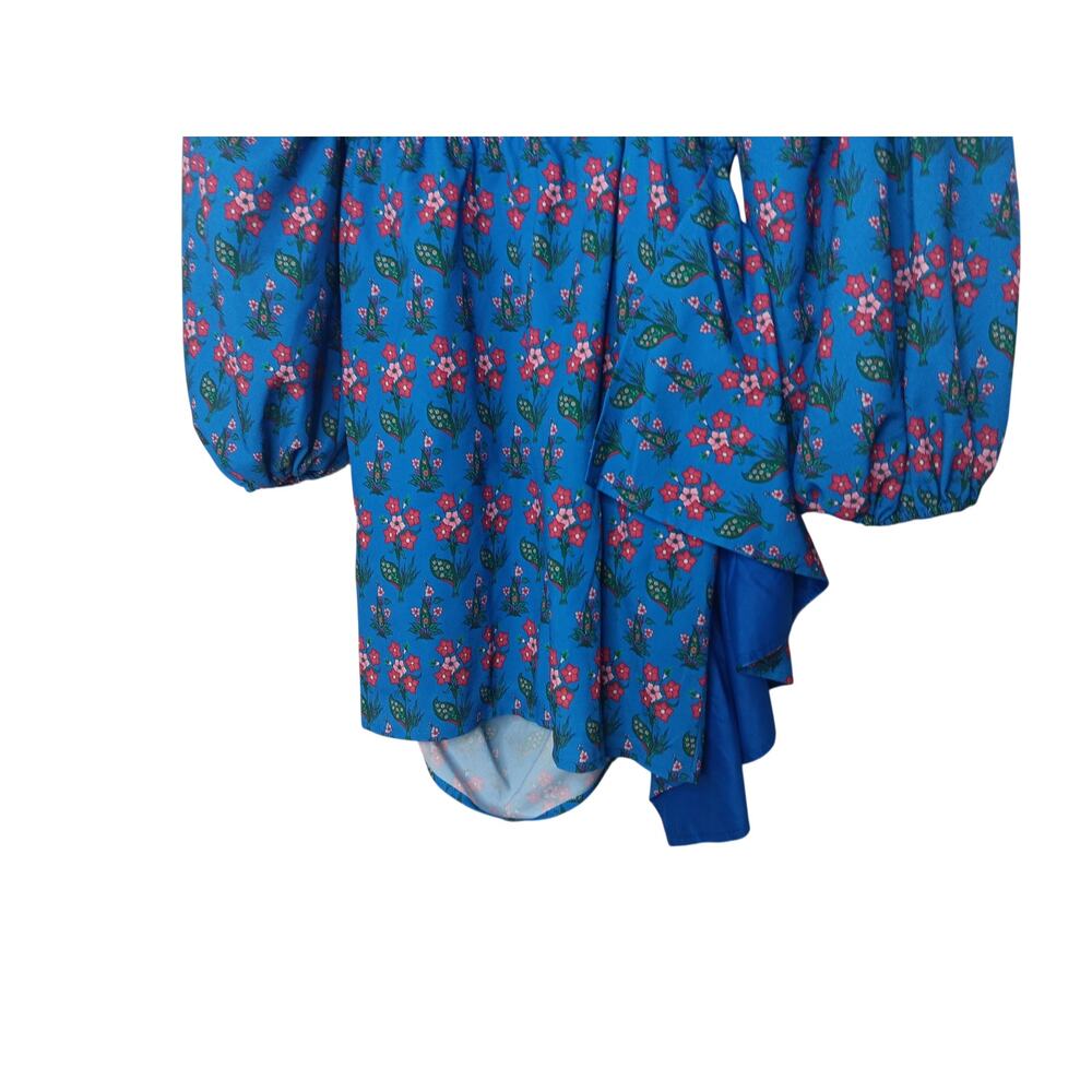 New with Tags RHODE Mina Draped Floral Mini Dress XS Blue Puff Sleeve Ruched - Picture 10 of 16